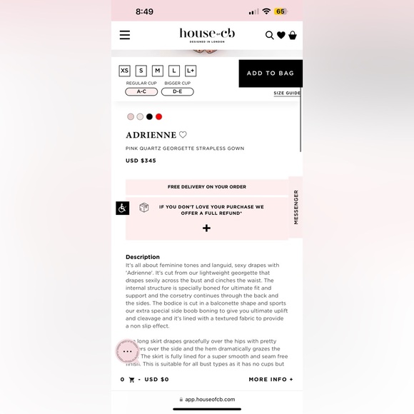 HOUSE OF CB ADRIENNE DRESS - PINK QUARTZ GEORGETTE STRAPLESS GOWN - Picture 6 of 9